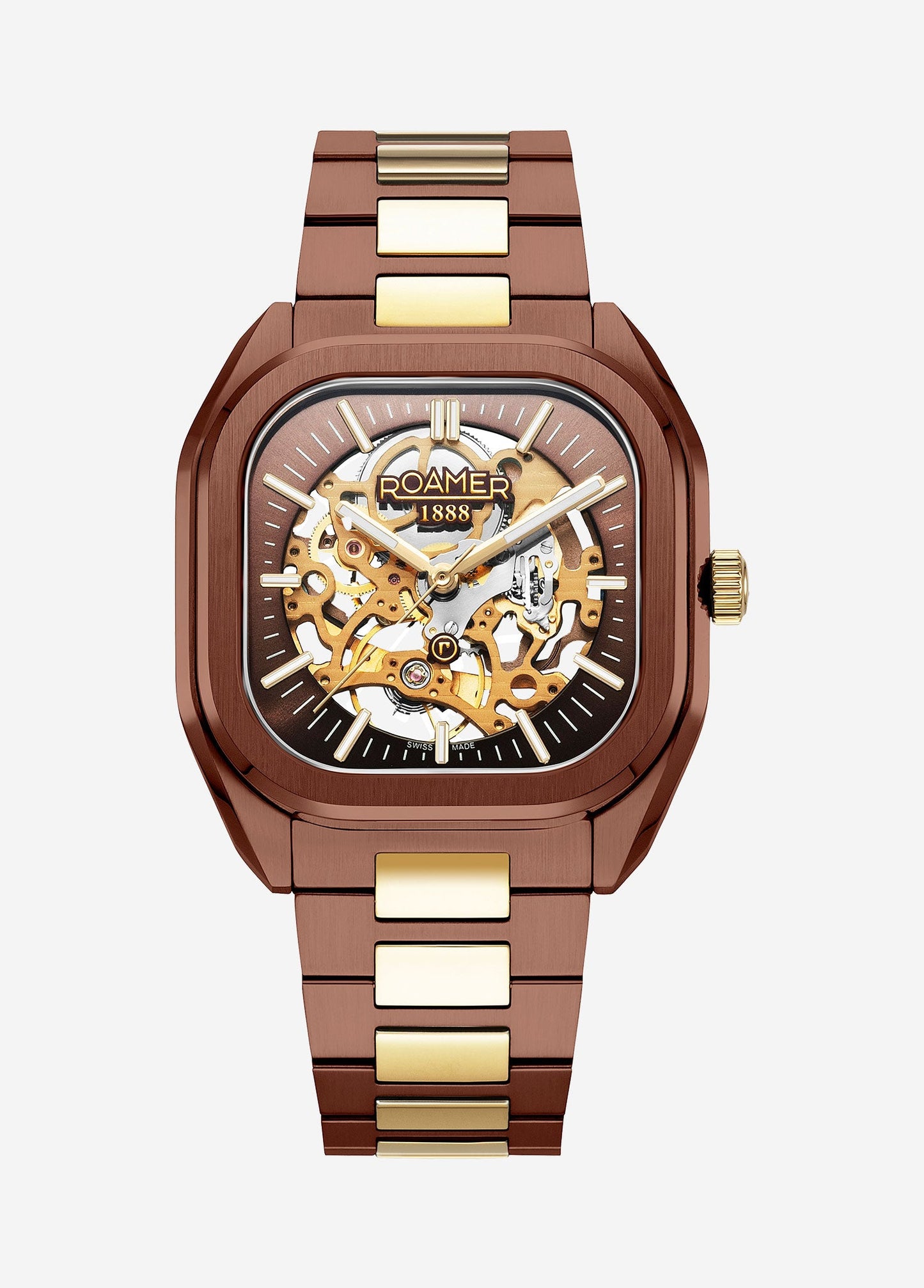Roamer Mechano Swiss Made Skeleton Watch - Brown Dial - Bi Colour Brown Bracelet - 985986 43 65 20