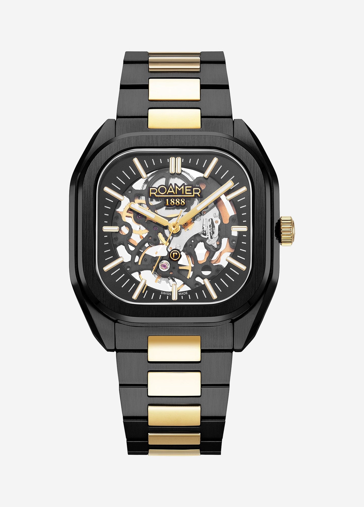 Roamer Mechano Swiss Made Skeleton Watch - Black Dial - Bi Colour Black Bracelet - 985986 45 85 20
