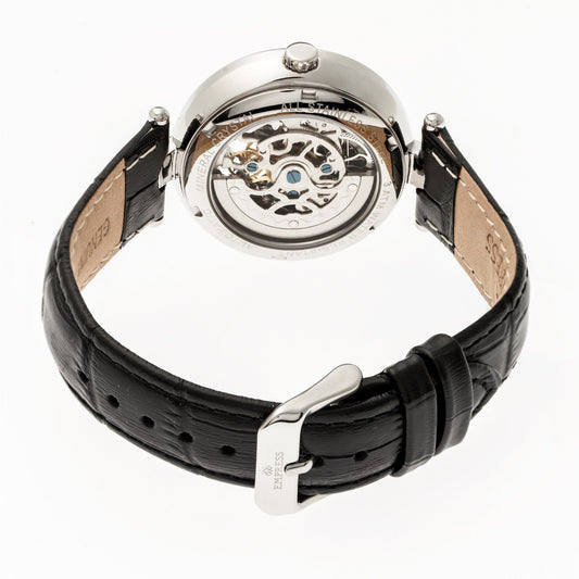 Empress Stella Automatic Semi-Skeleton MOP Leather-Band Watch - Black/White - EMPEM2101