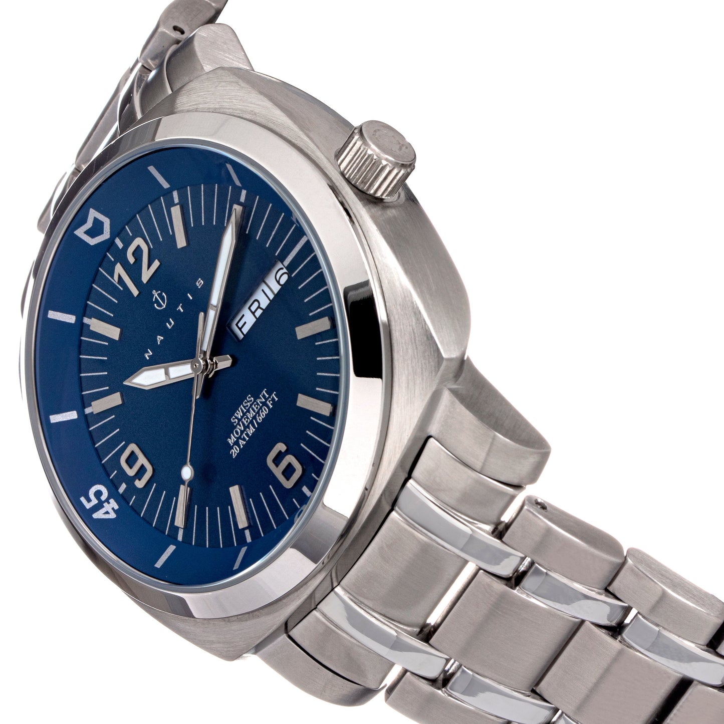 Nautis Men's Bracelet Diver Watch w/Day/Date - Blue - GL2087-C