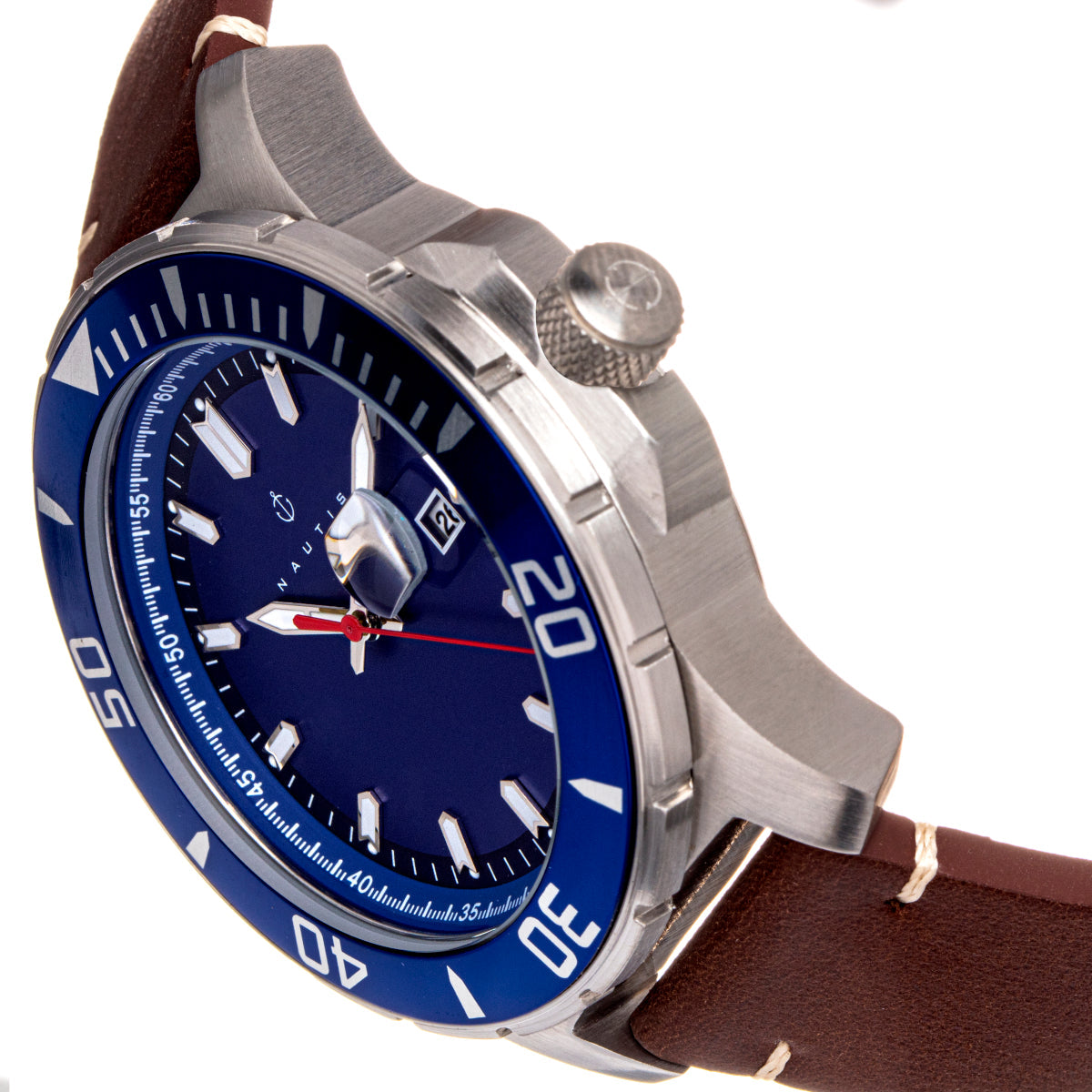 Nautis Dive Pro 200 Leather-Band Watch w/Date - Blue - GL1909-E