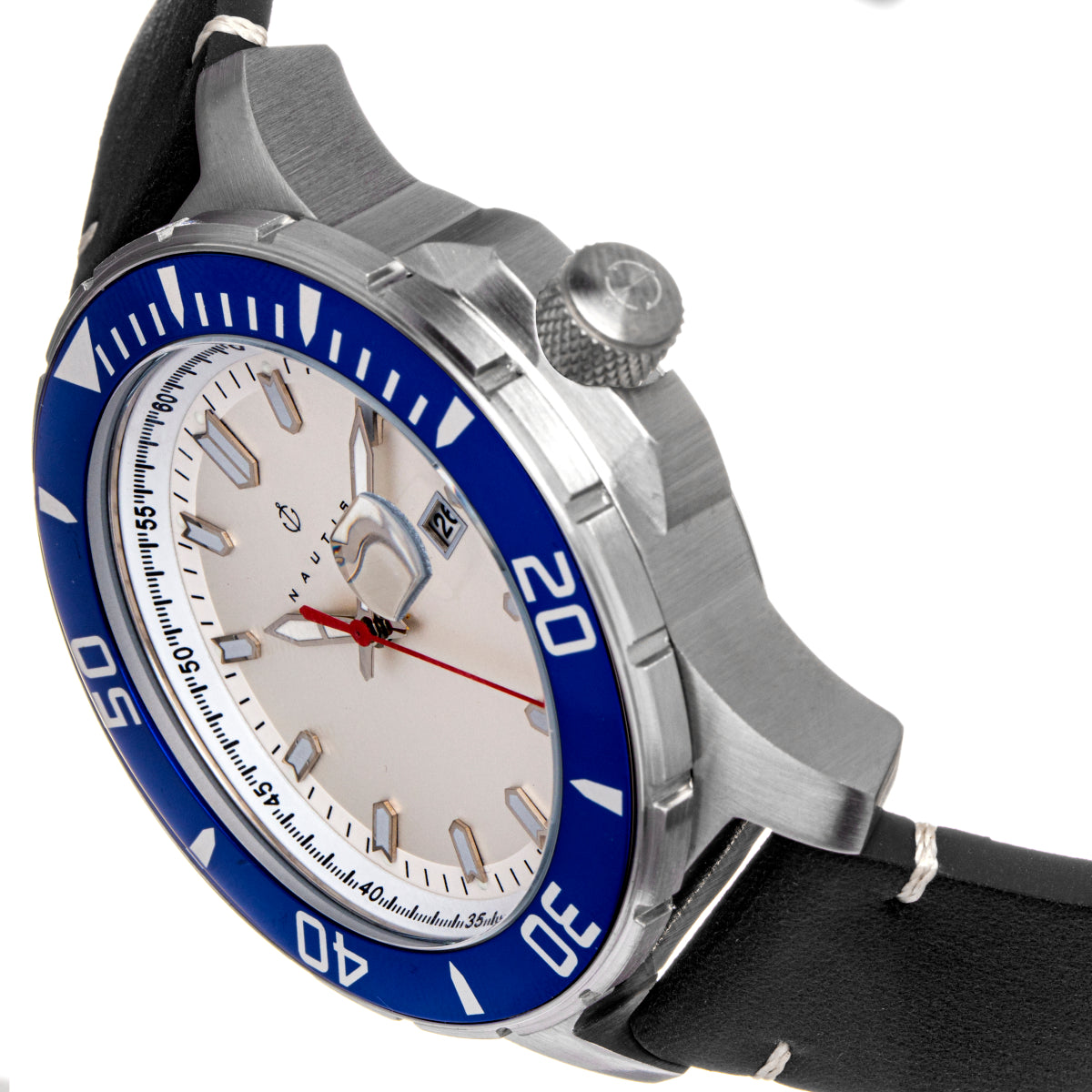 Nautis Dive Pro 200 Leather-Band Watch w/Date - Blue/White - GL1909-D
