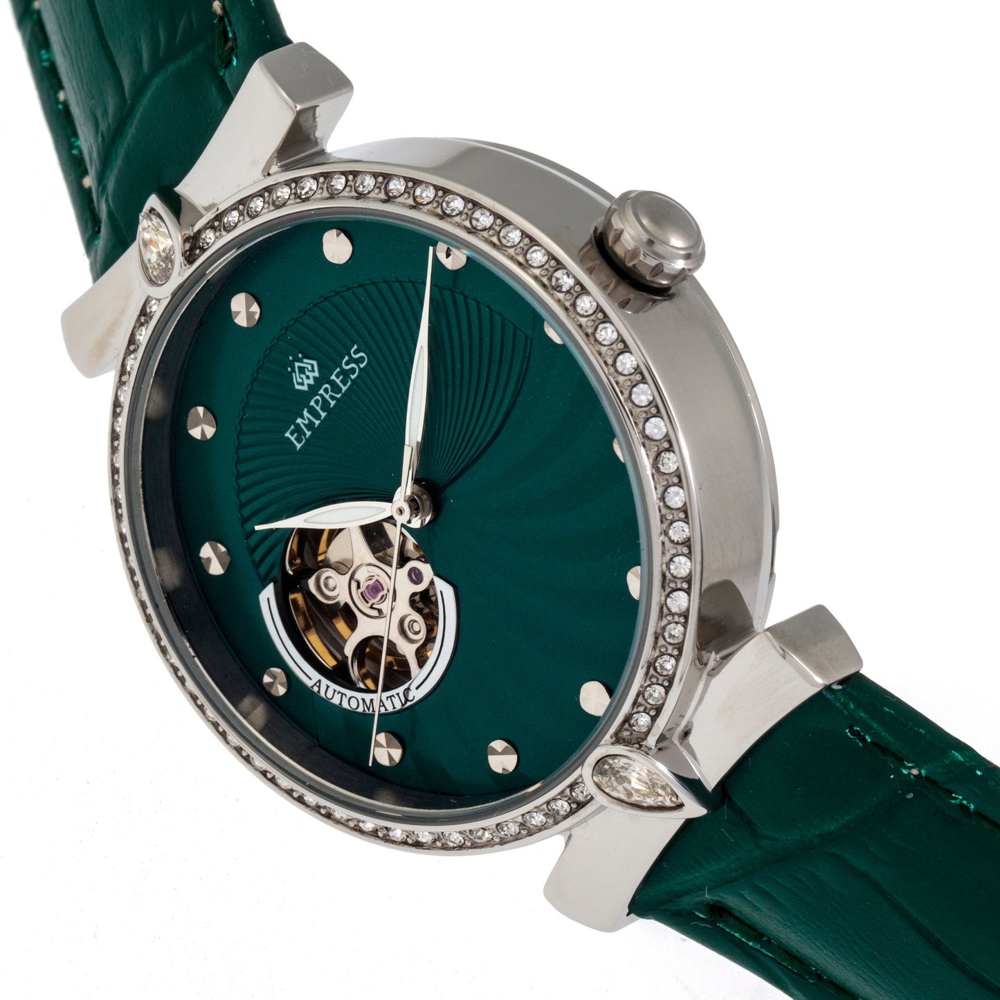 Empress Edith Semi-Skeleton Leather-Band Watch - Green - EMPEM3302