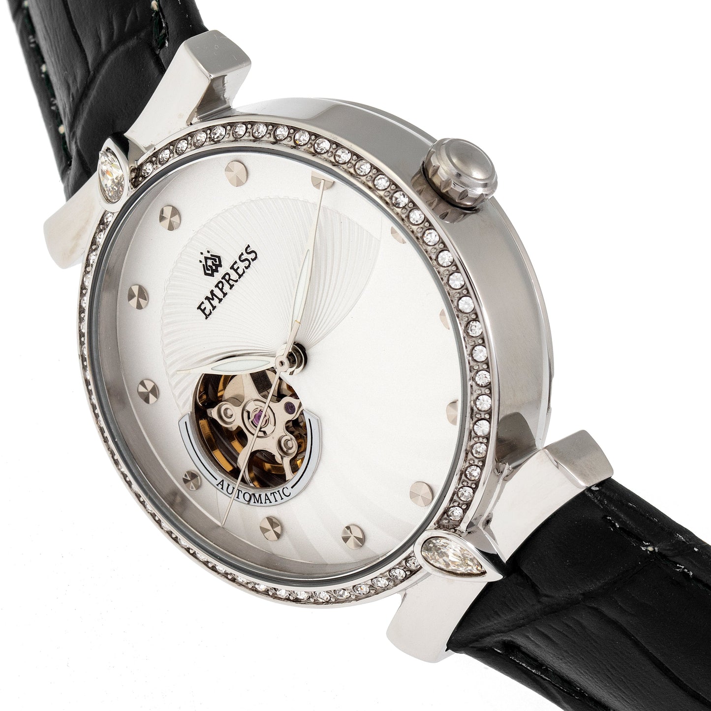 Empress Edith Semi-Skeleton Leather-Band Watch - White - EMPEM3301