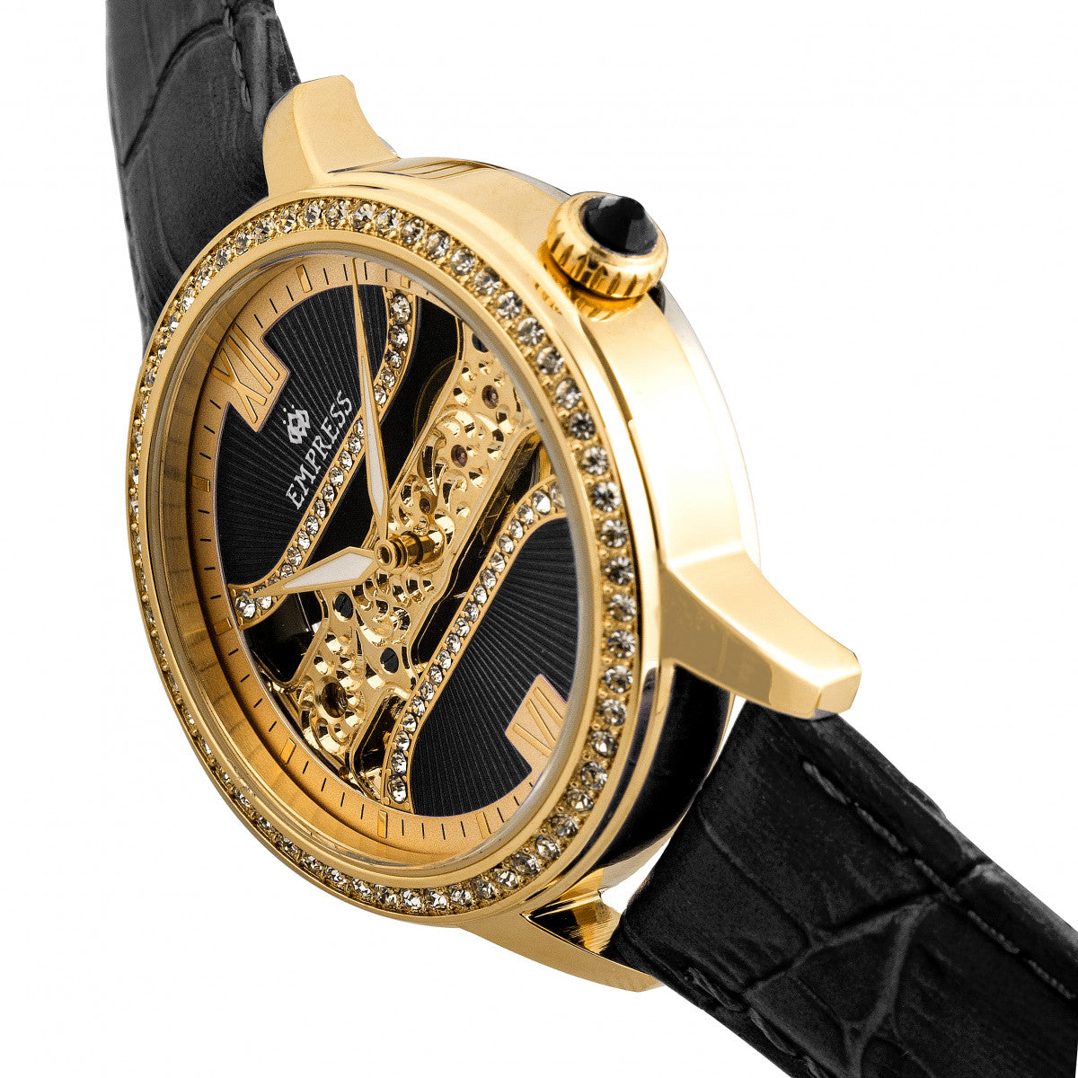 Empress Rania Mechanical Semi-Skeleton Leather-Band Watch - Black - EMPEM2801
