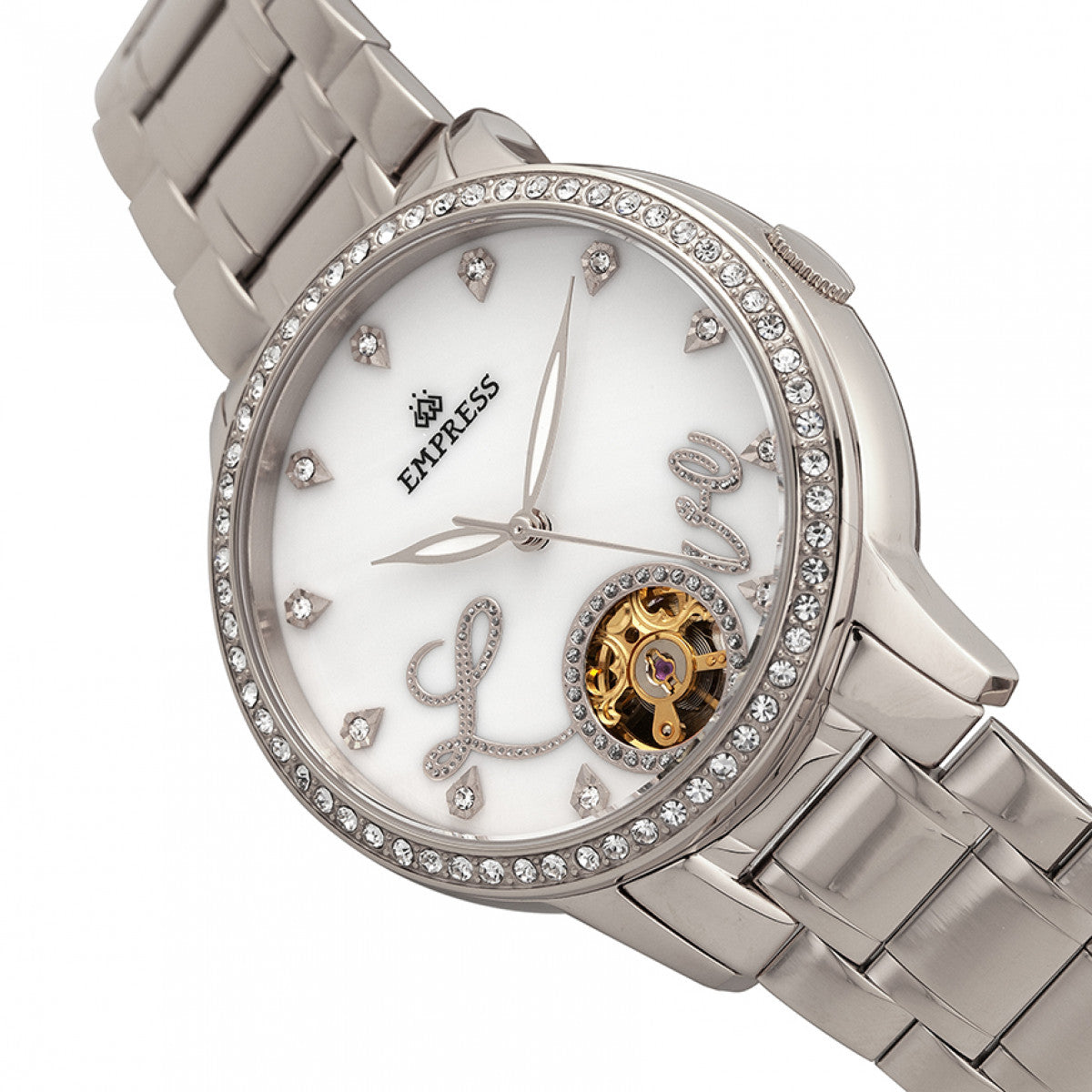 Empress Quinn Automatic MOP Semi-Skeleton Dial Bracelet Watch - Silver - EMPEM2701