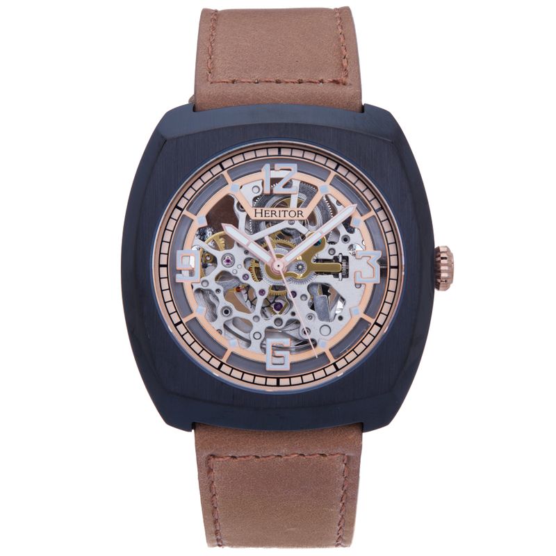 Heritor Automatic Gatling Skeletonized Leather-Band Watch
