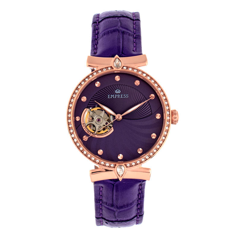 Empress Edith Semi-Skeleton Leather-Band Watch