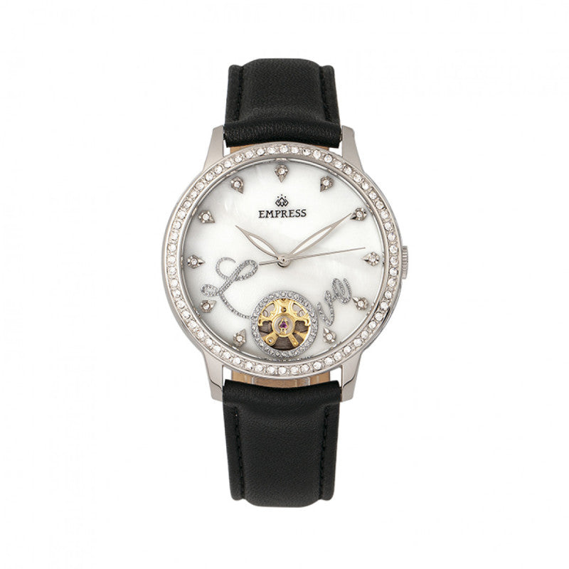 Empress Quinn Automatic MOP Semi-Skeleton Dial Bracelet Watch