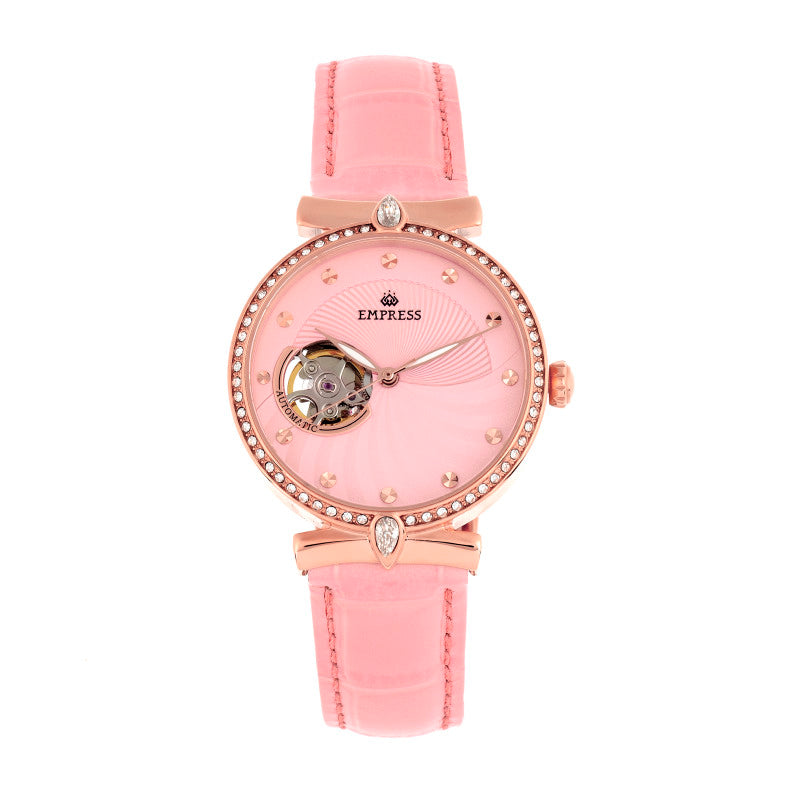 Empress Edith Semi-Skeleton Leather-Band Watch