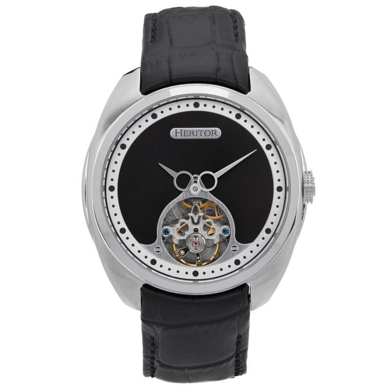 Heritor Automatic Roman Semi-Skeleton Leather-Band Watch