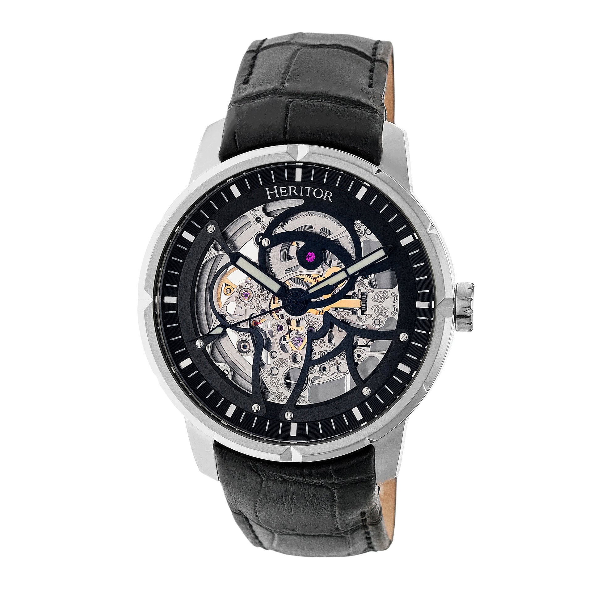 Heritor Automatic Ryder Skeleton Leather-Band Watch - Black - HERHR4602