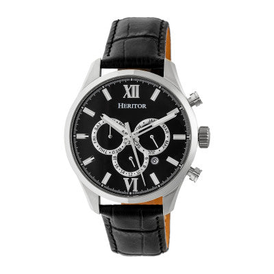 Heritor Automatic Benedict Leather-Band Watch w/Day/Date