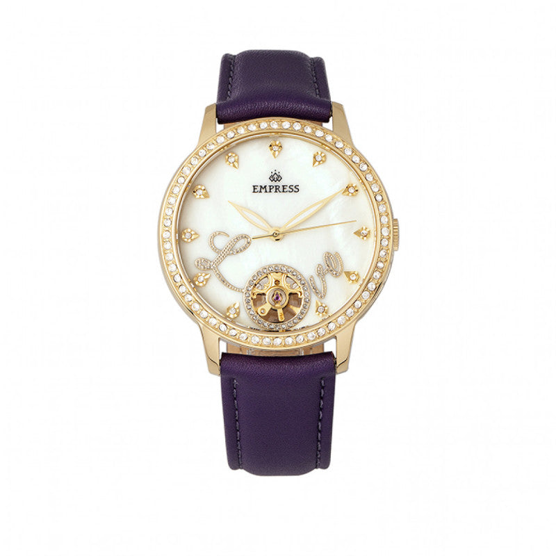 Empress Quinn Automatic MOP Semi-Skeleton Dial Bracelet Watch