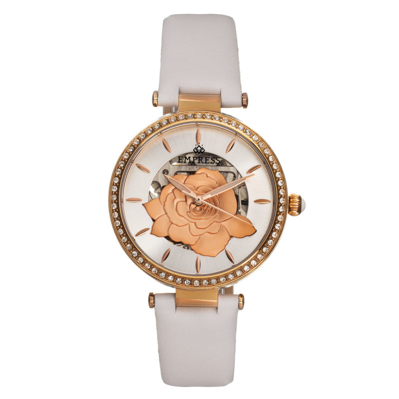 Empress Anne Automatic Semi-Skeleton Leather-Band Watch