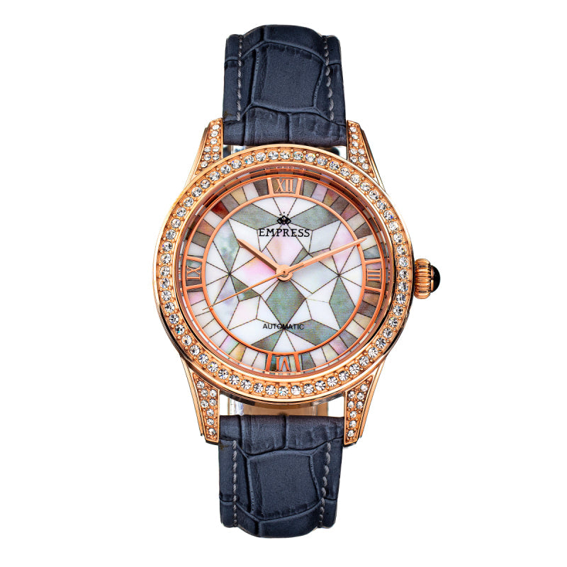 Empress Augusta Automatic Mosaic Mother-of-Pearl Leather-Band Watch