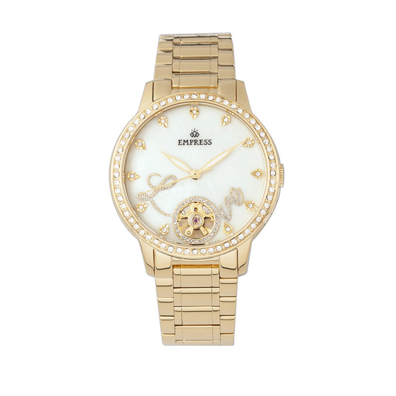 Empress Quinn Automatic MOP Semi-Skeleton Dial Bracelet Watch