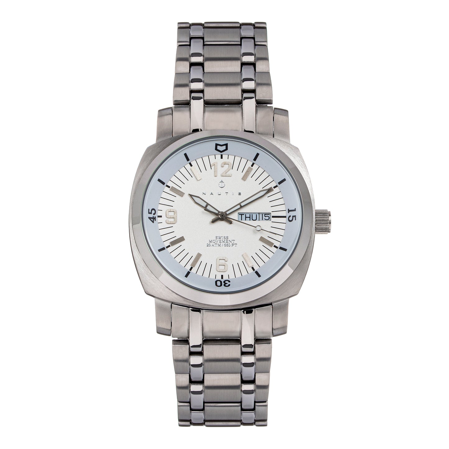 Nautis Men's Bracelet Diver Watch w/Day/Date - White - GL2087-D