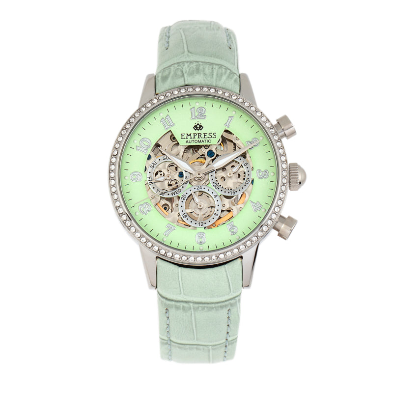Empress Beatrice Automatic Skeleton Dial Leather-Band Watch w/Day/Date