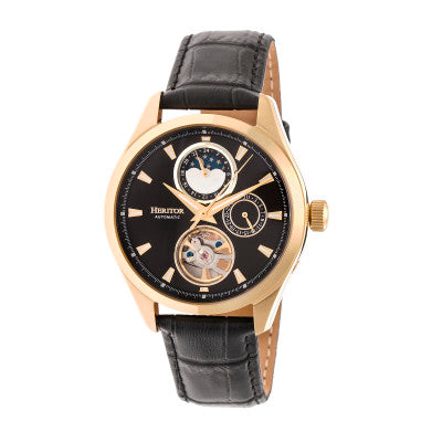 Heritor Automatic Sebastian Semi-Skeleton Leather-Band Watch