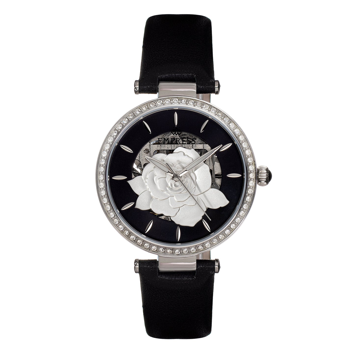 Empress Anne Automatic Semi-Skeleton Leather-Band Watch - Black - EMPEM3101