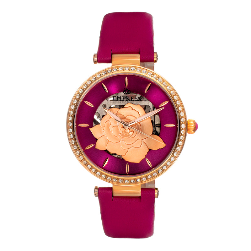 Empress Anne Automatic Semi-Skeleton Leather-Band Watch