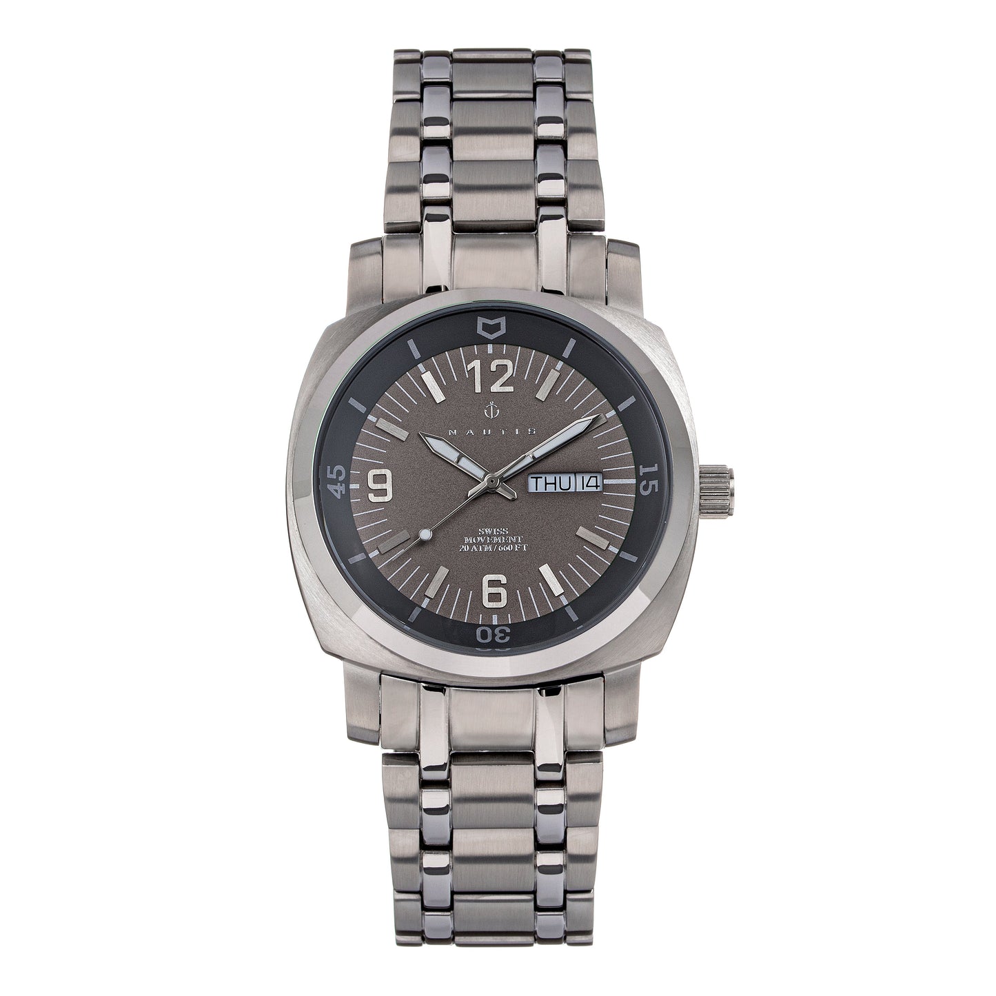 Nautis Men's Bracelet Diver Watch w/Day/Date - Grey - GL2087-G
