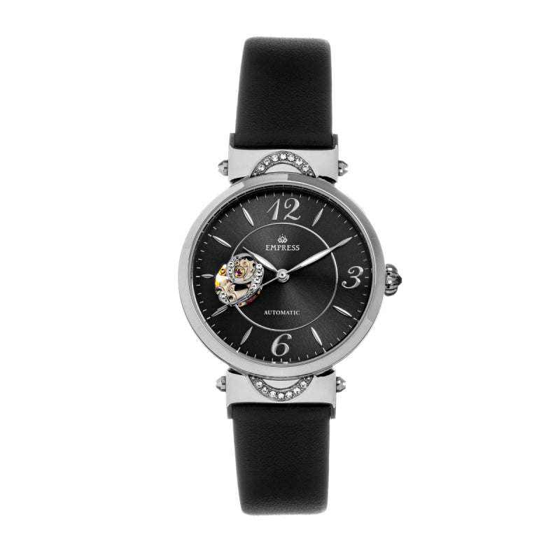 Empress Alouette Automatic Semi-Skeleton Leather-Strap Watch