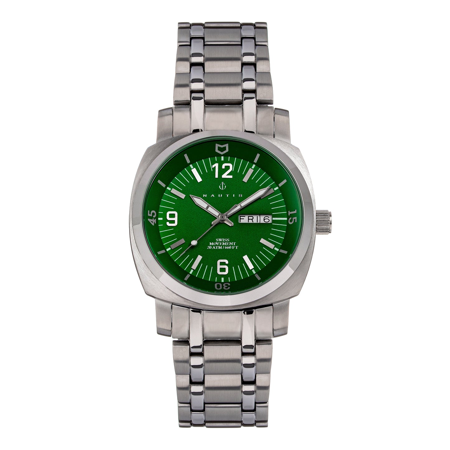 Nautis Men's Bracelet Diver Watch w/Day/Date - Green - GL2087-A