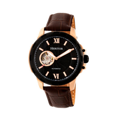 Heritor Automatic Bonavento Semi-Skeleton Leather-Band Watch