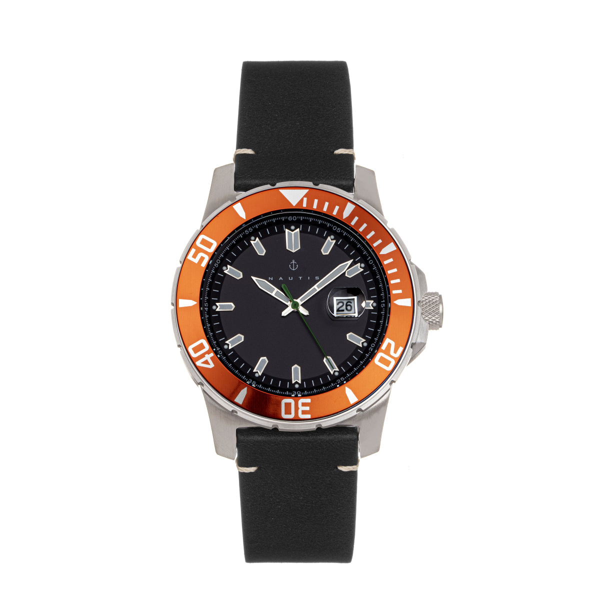 Nautis Dive Pro 200 Leather-Band Watch w/Date - Orange/Black - GL1909-H
