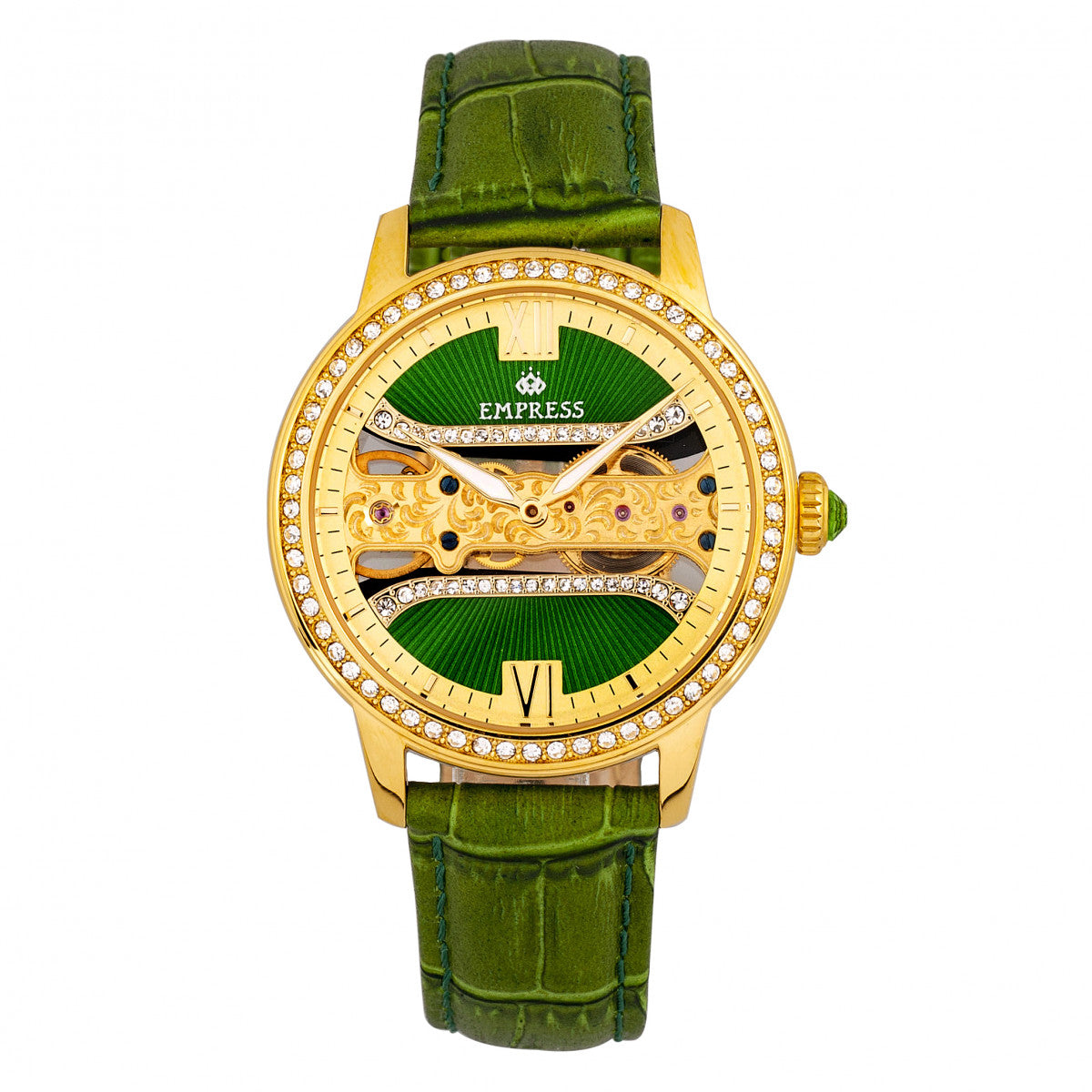 Empress Rania Mechanical Semi-Skeleton Leather-Band Watch - Green - EMPEM2802