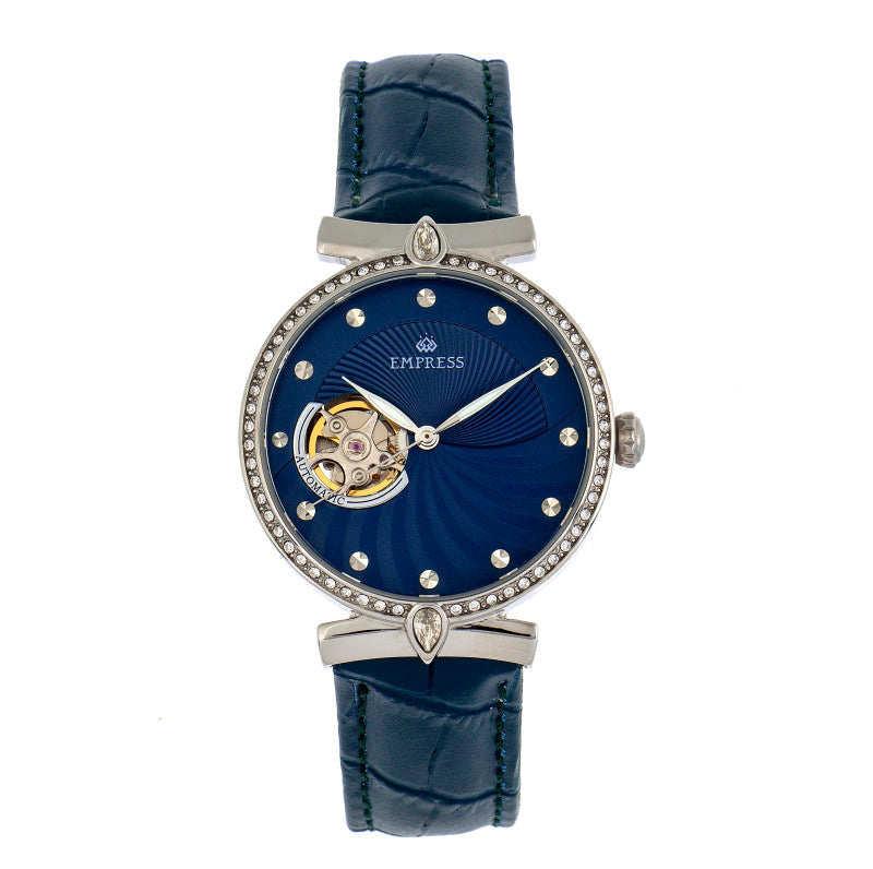 Empress Edith Semi-Skeleton Leather-Band Watch