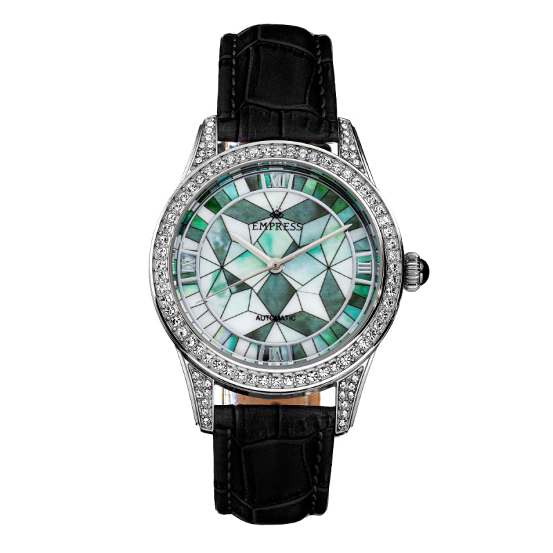 Empress Augusta Automatic Mosaic Mother-of-Pearl Leather-Band Watch