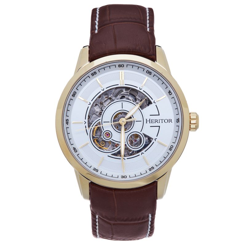 Heritor Automatic Davies Semi-Skeleton Leather-Band Watch