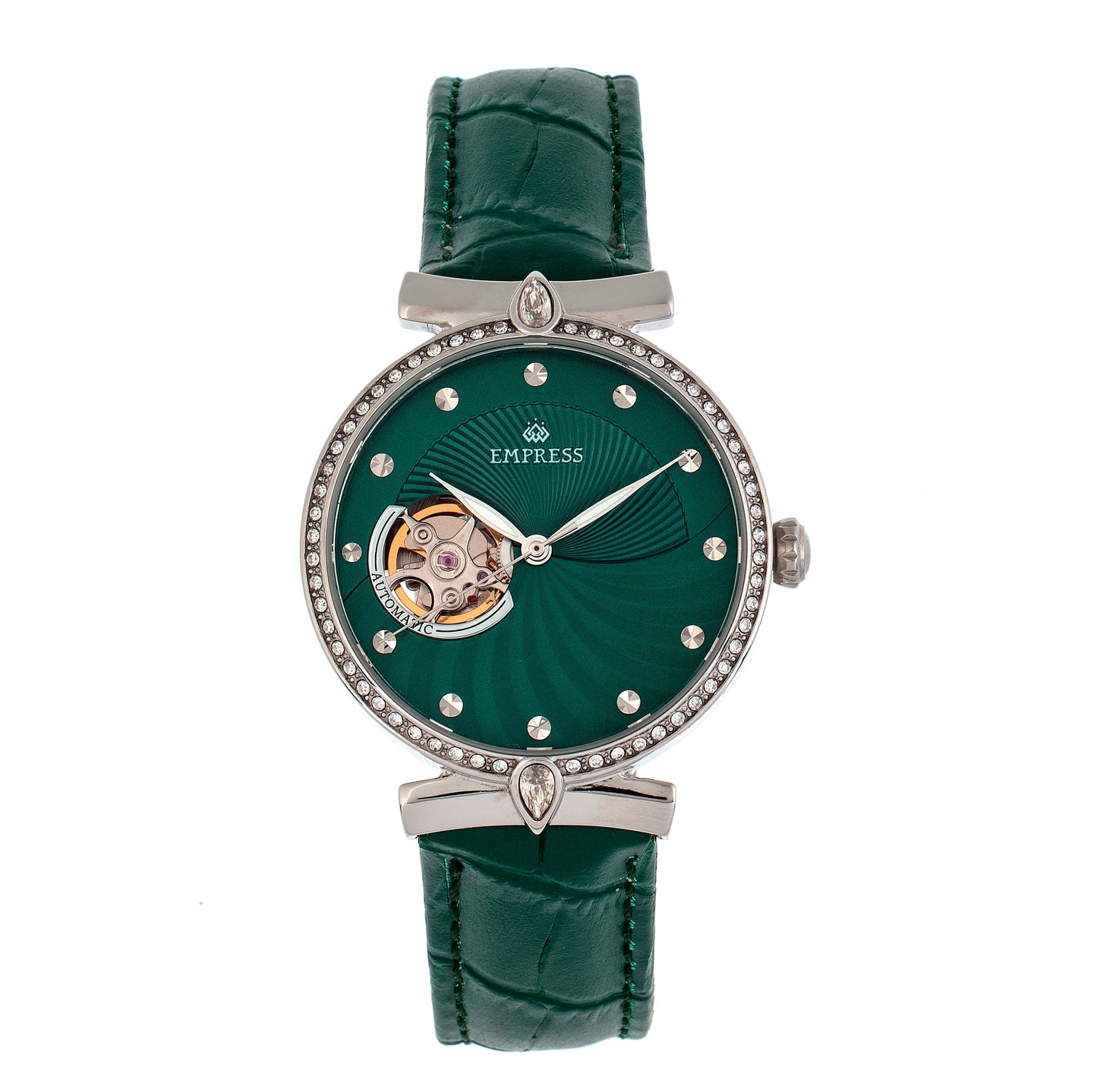 Empress Edith Semi-Skeleton Leather-Band Watch - Green - EMPEM3302