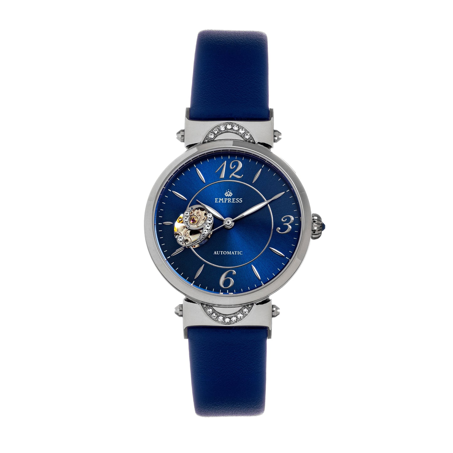 Empress Alouette Automatic Semi-Skeleton Leather-Band Watch - Blue - EMPEM3402