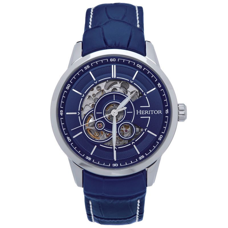 Heritor Automatic Davies Semi-Skeleton Leather-Band Watch