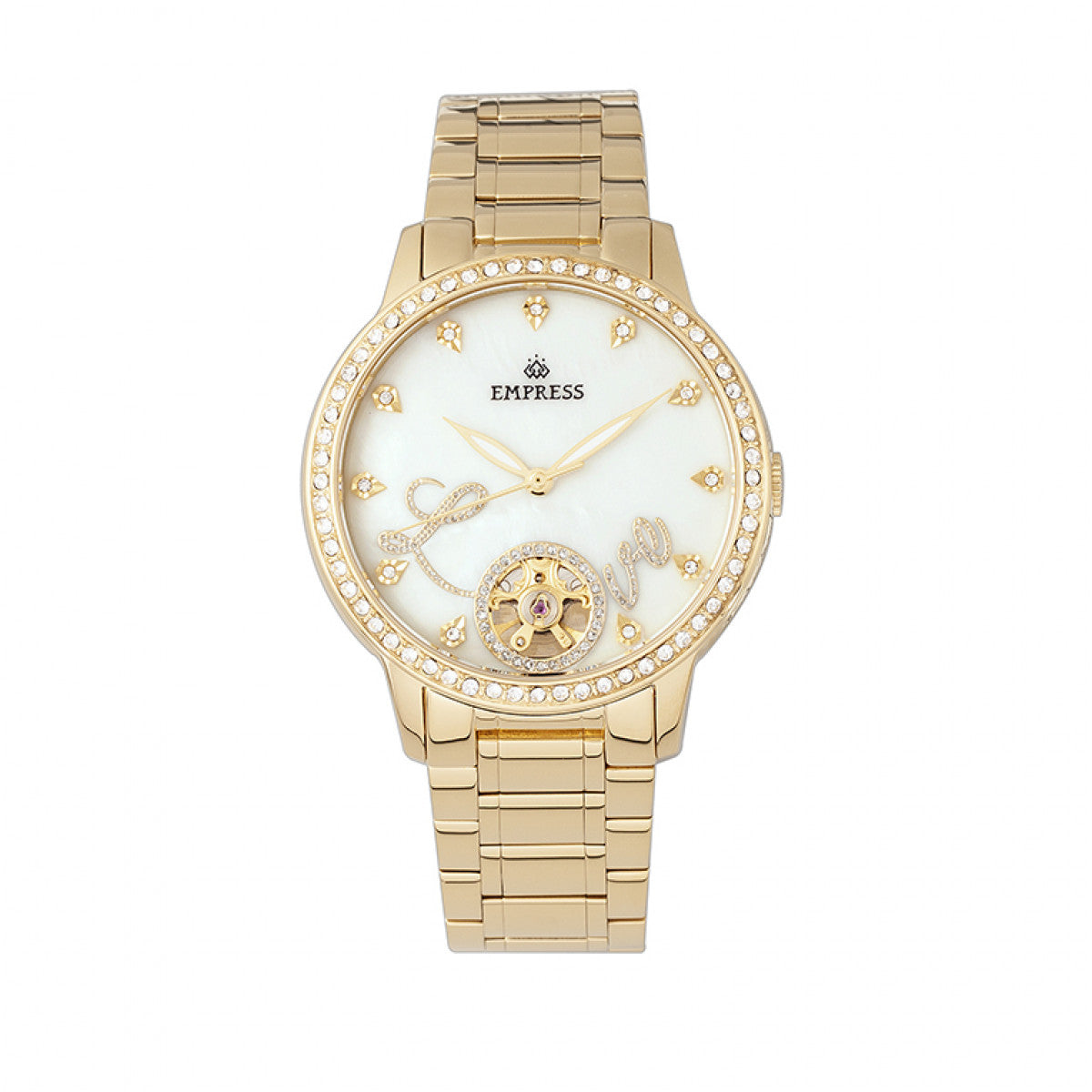 Empress Quinn Automatic MOP Semi-Skeleton Dial Bracelet Watch - Gold - EMPEM2702