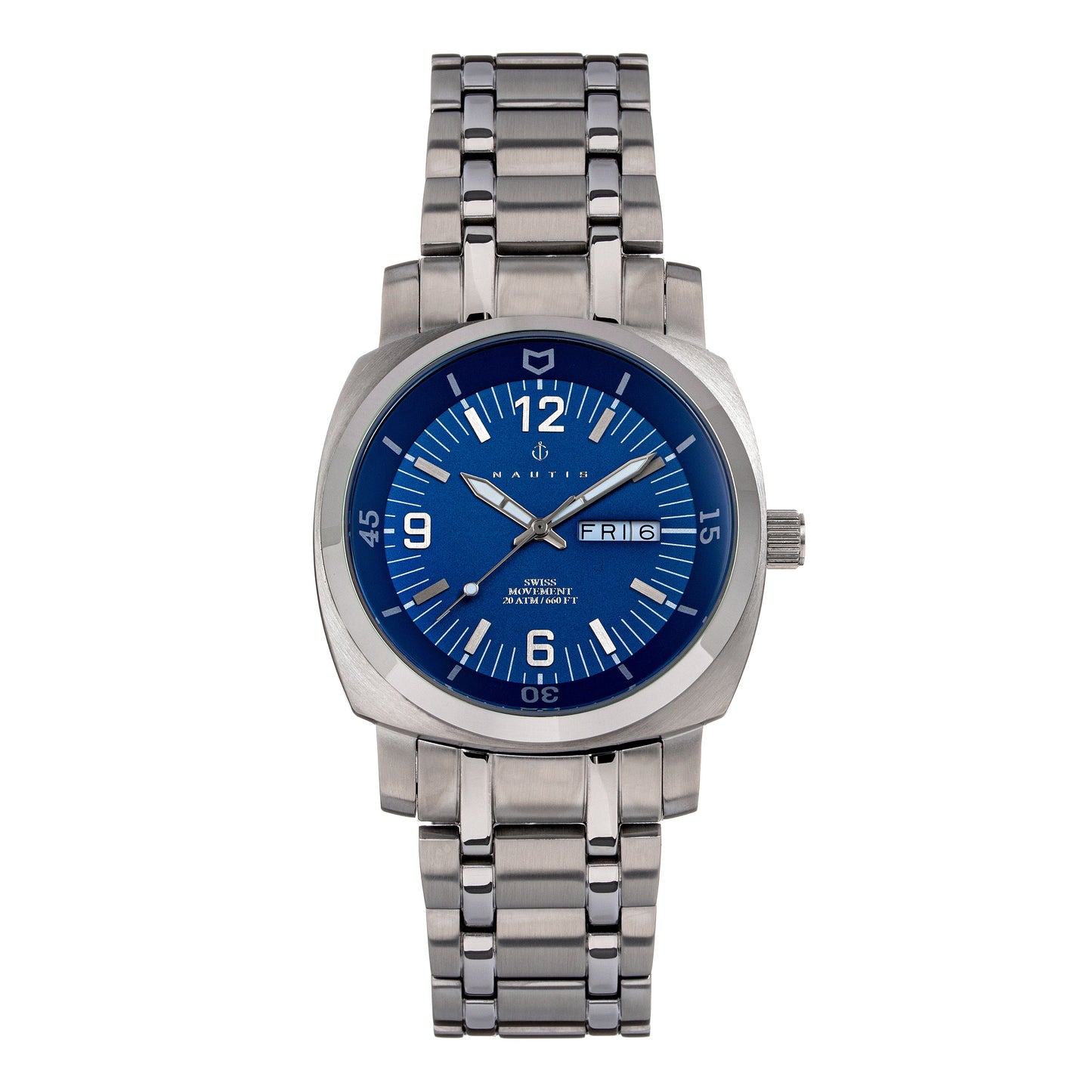 Nautis Men's Bracelet Diver Watch w/Day/Date - Blue - GL2087-C