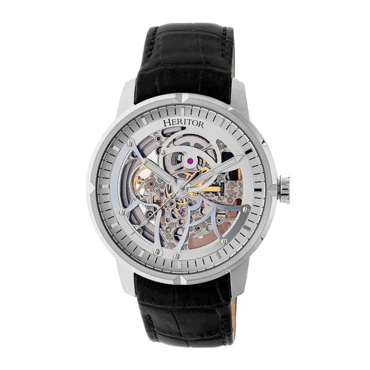 Heritor Automatic Ryder Skeleton Leather-Band Watch - BlackWhite - HERHR4601