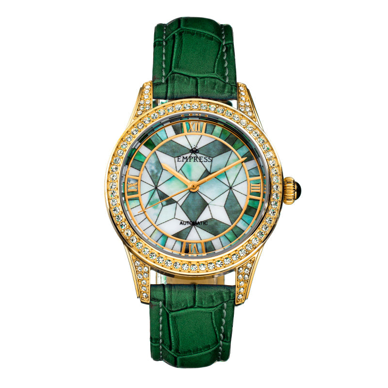 Empress Augusta Automatic Mosaic Mother-of-Pearl Leather-Band Watch