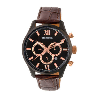 Heritor Automatic Benedict Leather-Band Watch w/Day/Date
