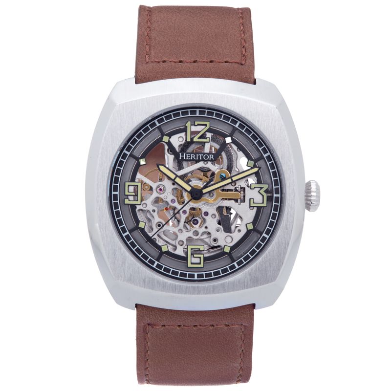 Heritor Automatic Gatling Skeletonized Leather-Band Watch