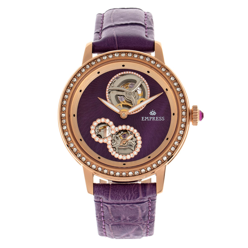 Empress Tatiana Automatic Semi-Skeleton Leather-Band Watch
