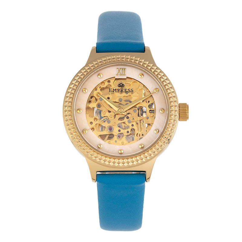 Empress Alice Automatic MOP Skeleton Dial Leather-Band Watch