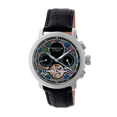 Heritor Automatic Aura Men's Semi-Skeleton Leather-Band Watch