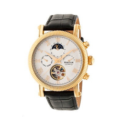 Heritor Automatic Winston Semi-Skeleton Leather-Band Watch
