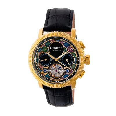 Heritor Automatic Aura Men's Semi-Skeleton Leather-Band Watch