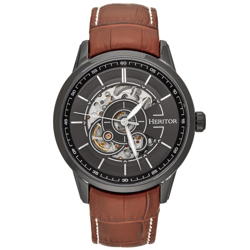 Heritor Automatic Davies Semi-Skeleton Leather-Band Watch
